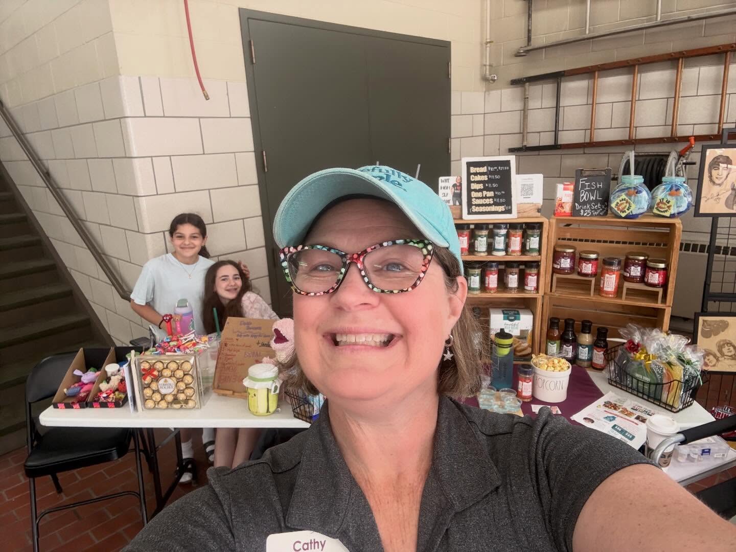 We are all set up and ready to sell at East Rochester Fire Department!

🩰👯‍♀️Evelyn and her friend Bria really want to do a duet next year and they knew it would be an added expense- so they took it upon themselves to create a mini business to support their endeavor! 

Oh -> and I am here with yummy Tastefully Simple goodies and the VIRAL OFISH-Ally Summer Drink Gift sets! 
💜🐟💜